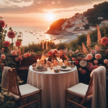 Table for two for a romantic dinner. Generative AI. High quality photo