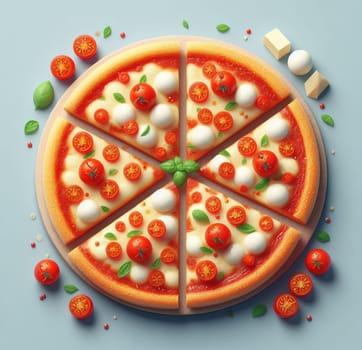 lay flat melted mozzarella cheese tomato and basil pizza ready to eat illustration ai generated