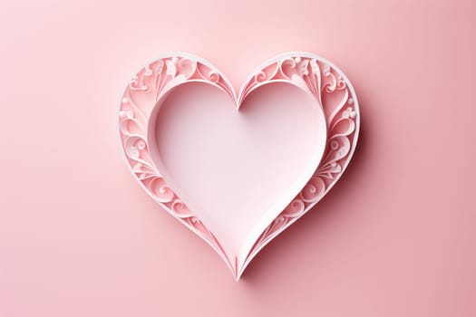 Heart cut out of paper on a pink background.