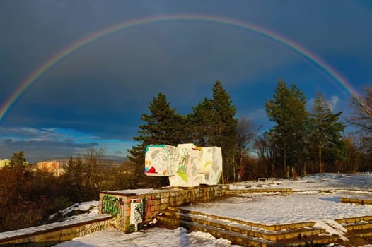 Rainbow over the city. Brno - Czech Republic. Beautiful landscape with rainbow.