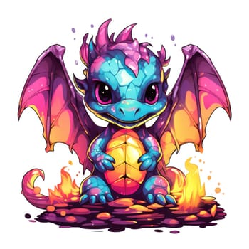 A cute and funny baby dragon in cartoon style. Template for t-shirt print, sticker, design element, etc.