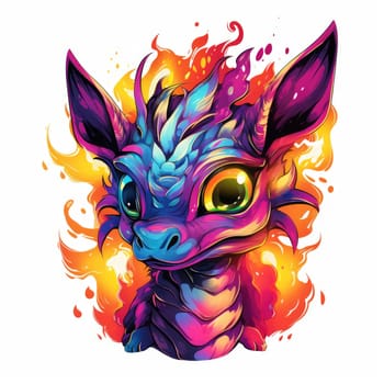 A cute and funny baby dragon in cartoon style. Template for t-shirt print, sticker, design element, etc.