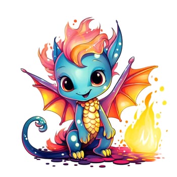 A cute and funny baby dragon in cartoon style. Template for t-shirt print, sticker, design element, etc.