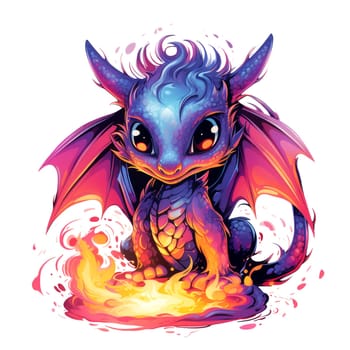 A cute and funny baby dragon in cartoon style. Template for t-shirt print, sticker, design element, etc.