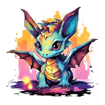 A cute and funny baby dragon in cartoon style. Template for t-shirt print, sticker, design element, etc.