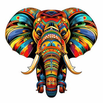 Elephant in bright colourful psychedelic pop art style isolated on white background. Template for t-shirt print, sticker, design element etc.