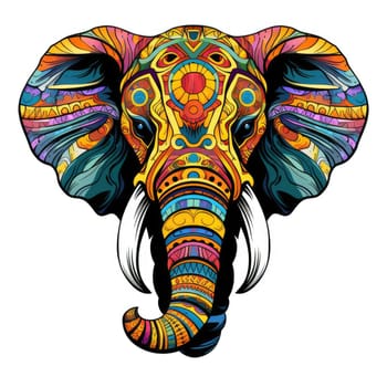 Elephant in bright colourful psychedelic pop art style isolated on white background. Template for t-shirt print, sticker, design element etc.