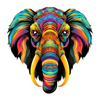 Mammoth in bright colourful psychedelic pop art style isolated on white background Template for t-shirt print, sticker, design element etc.