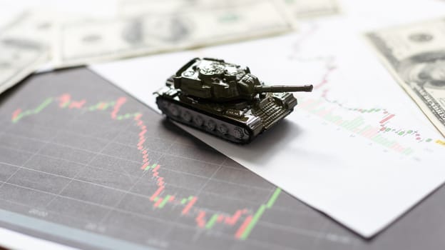 tank against the background of dollars. Concept of war. High quality photo