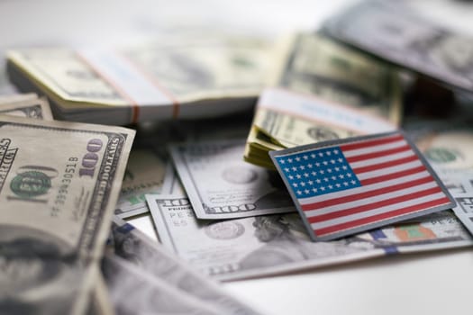 dollar money and American flag. counting money cash. business crisis finance dollar concept. High quality photo