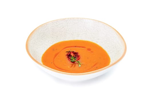 Tomato soup, traditional Turkish soup, on white background