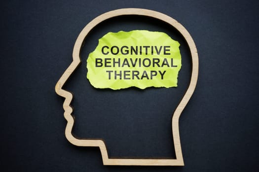 Outline of the head and inscription Cognitive behavioral therapy CBT on piece of paper.