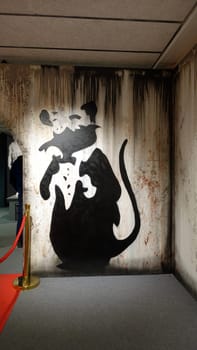 Stockholm, Sweden, December 29 2023. Art exhibition. The mystery of Banksi. A genius mind. Mouse.