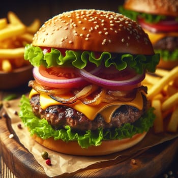 Delicious hamburger. Generative AI. High quality photo