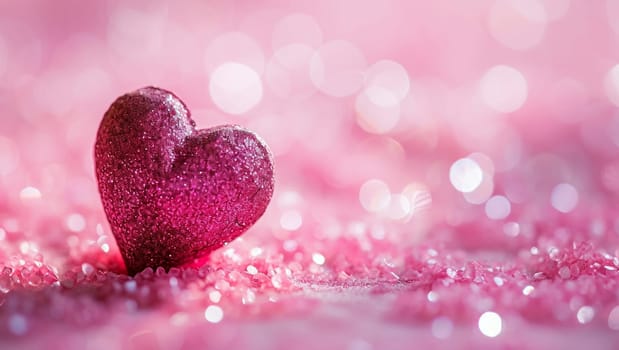 Red heart on pink background. Two heart-shaped object is located to the side, there is space for text. High quality photo
