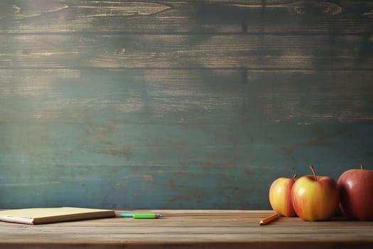 A Still Life of Education: Apples and Books Against a Chalkboard background