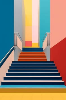 Vibrant Colored Staircase Amidst Geometrically Painted Walls background