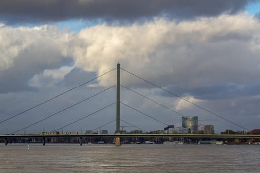 view of the bridge over the Rhine river in Dusseldorf. High quality photo