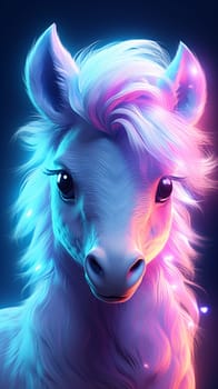 Digital art of a horse with vibrant neon mane in a fantasy style