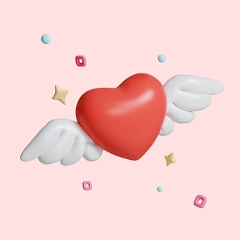 3D heart cupid. Valentine card decoration isolated on pink background with clipping path. 3d render illustration.