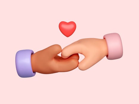Cartoon Hands holding a red heart isolated on pink background, CSR or Corporate Social Responsibility, health care, family insurance, heart donate concept, world health day, charity donation, 3d render illustration.