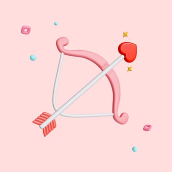 Cupid bow with heart love arrow icon Isolated on pink background with clipping path. Valentine's Day concept 3d render illustration.