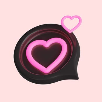 3d cute pink valentine's day icon chat love with heart pink neon isolated on pink background. 3d render illustration.
