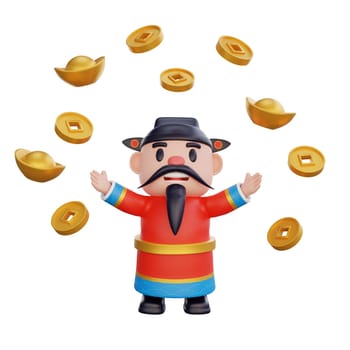 3D illustration of God of Wealth character pose, perfect for a Chinese New Year theme