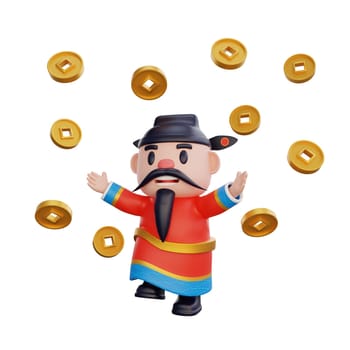 3D illustration of God of Wealth character pose, perfect for a Chinese New Year theme