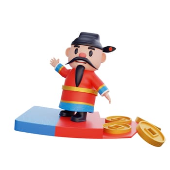 3D illustration of God of Wealth character pose, perfect for a Chinese New Year theme