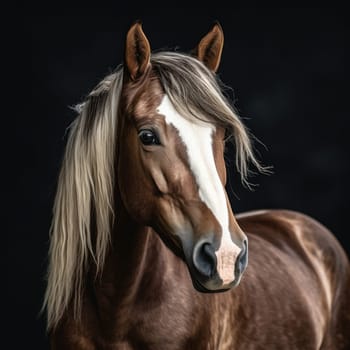 Beautiful horse portrait on a black background isolated AI