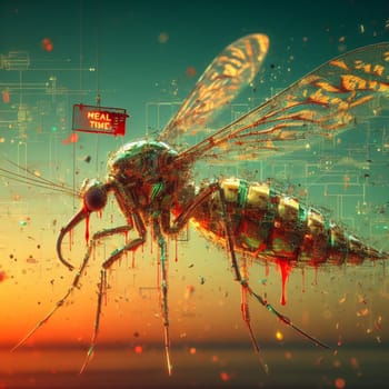 genetically modified macro closeup of nano robot engineered weapon mosquito in action concept design depopulation evil plan generative ai art