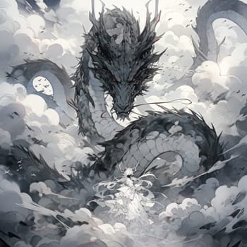 Black and white dragon. Year of the dragon concept.