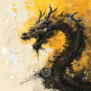 Golden painting of a dragon. Year of the dragon concept.