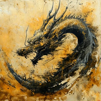 Golden painting of a dragon. Year of the dragon concept.