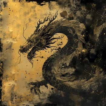 Golden painting of a dragon. Year of the dragon concept.