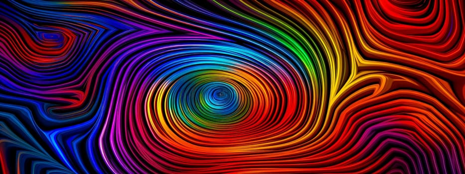vivid display of optical art, featuring a mesmerizing array of concentric lines in a rainbow of colors that create a hypnotic, swirling pattern, evoking movement and a kaleidoscopic effect, banner