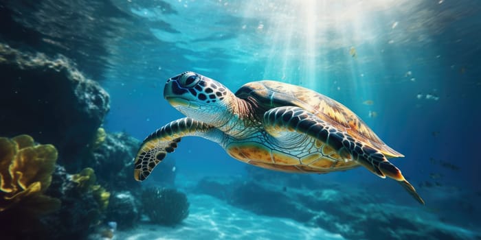 Lovely turtle in a ocean, wildlife and nature concept