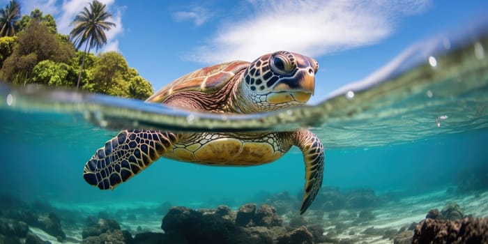 Lovely turtle in a ocean, wildlife and nature concept