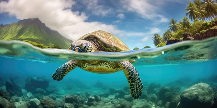 Lovely turtle in a ocean, wildlife and nature concept