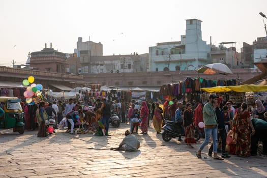 Jodhpur, India - Decembe 8, 2019: People at the busy Sardar Market