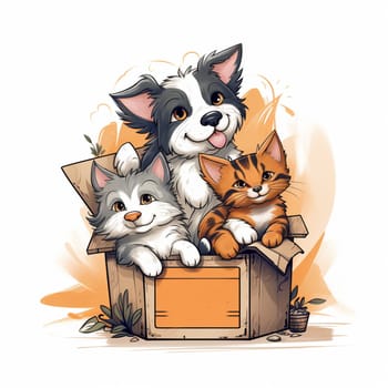 Cute Cat and Dog The Box Icon Illustration. Various Types of Cute Pet Animals In The Box. Flat Cartoon Style Suitable for Web Landing Page, Banner, Flyer, Sticker, Wallpaper, Background. High quality photo