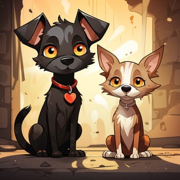 illustration of smiling dog, and cat. High quality photo