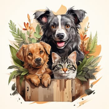 A heartwarming National Pet Day flat illustration pets, including dogs, cats, r unique markings and colors. High quality photo