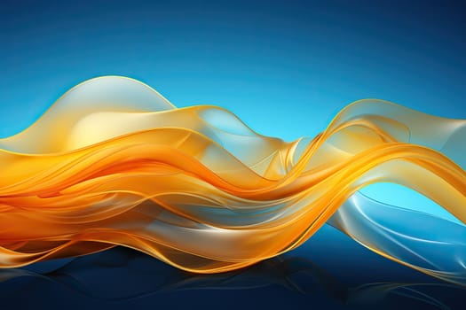 Yellow-orange smoke elegantly spreads across the blue surface.