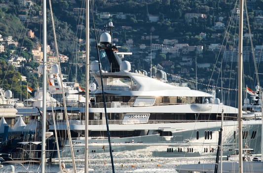 Monaco, Monte Carlo, 01 October 2022 - The famous motorboat exhibition at morning, mega yacht show, novelties of the boating industry. High quality photo