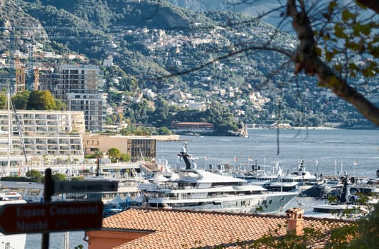 Monaco, Monte Carlo, 01 October 2022 - The famous motorboat exhibition at morning, mega yacht show, novelties of the boating industry. High quality photo