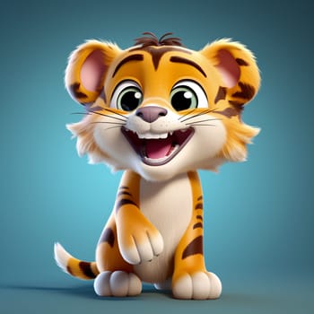 Cute little happy cartoon tiger against solid gradient background - generative AI