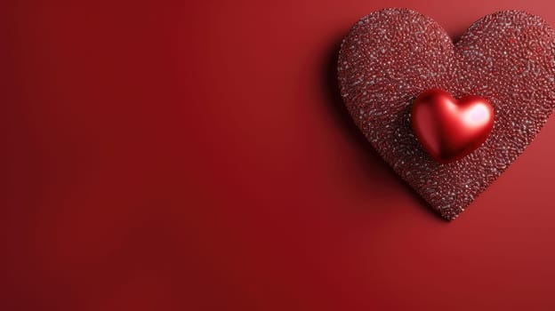 Red glossy Heart on stone heart and red background. Valentines day background