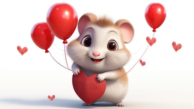Cute hamster with heart balloon on white background. Love from hamster. Valentine's Day